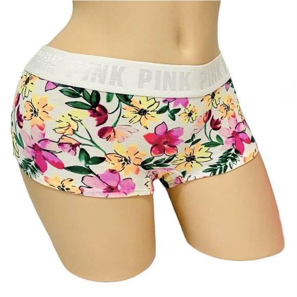 Victoria's Secret PINK SMALL Graphic Logo Elastic Waist Band Boyshort Panty NEW - Picture 1 of 2